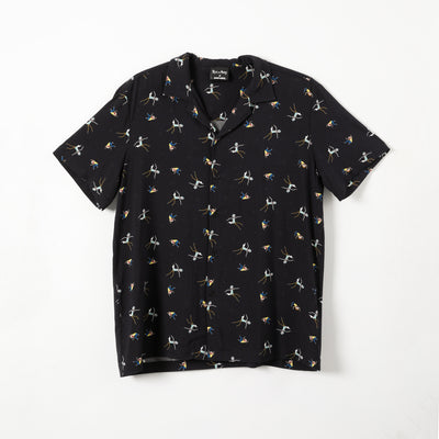 Guayabera Hombre Full Print Negro Rick and Morty