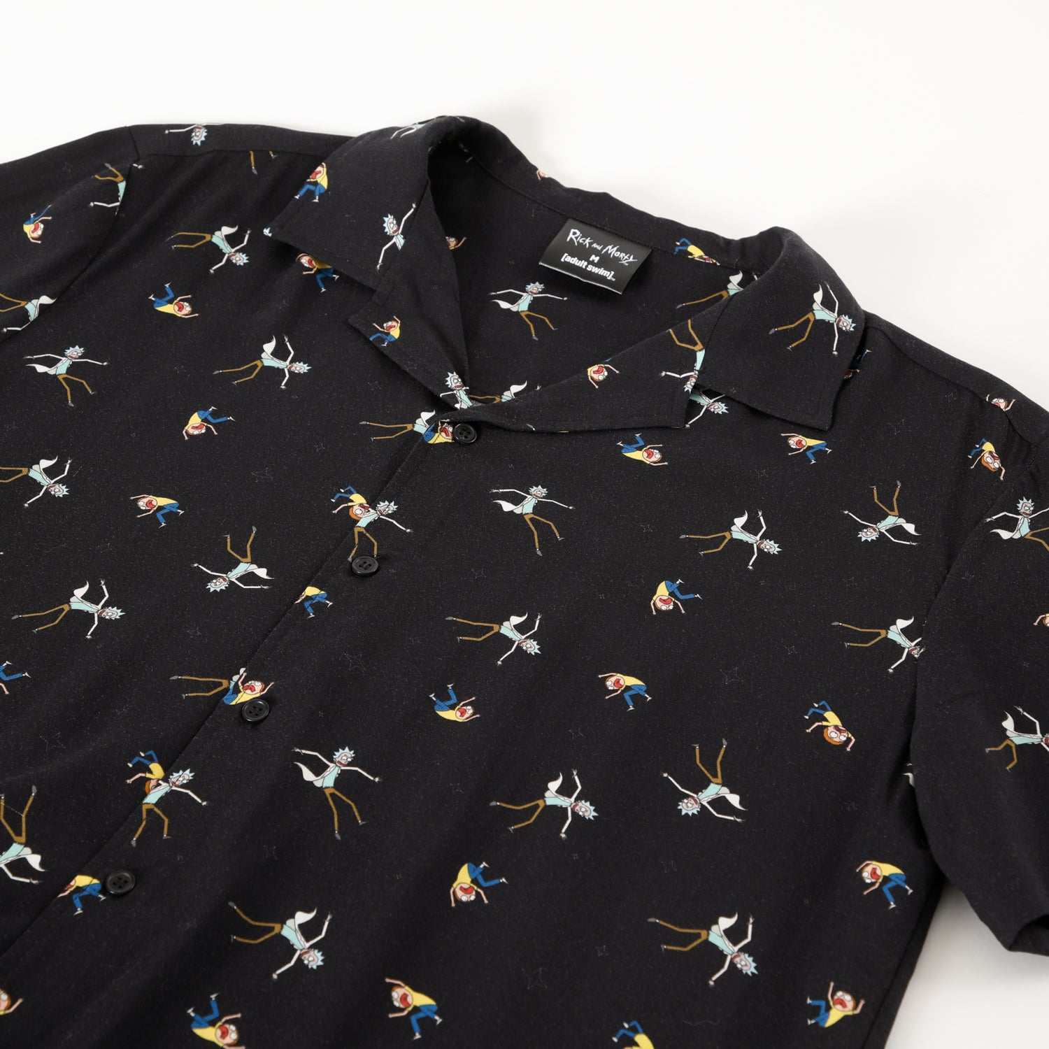 Guayabera Hombre Full Print Negro Rick and Morty