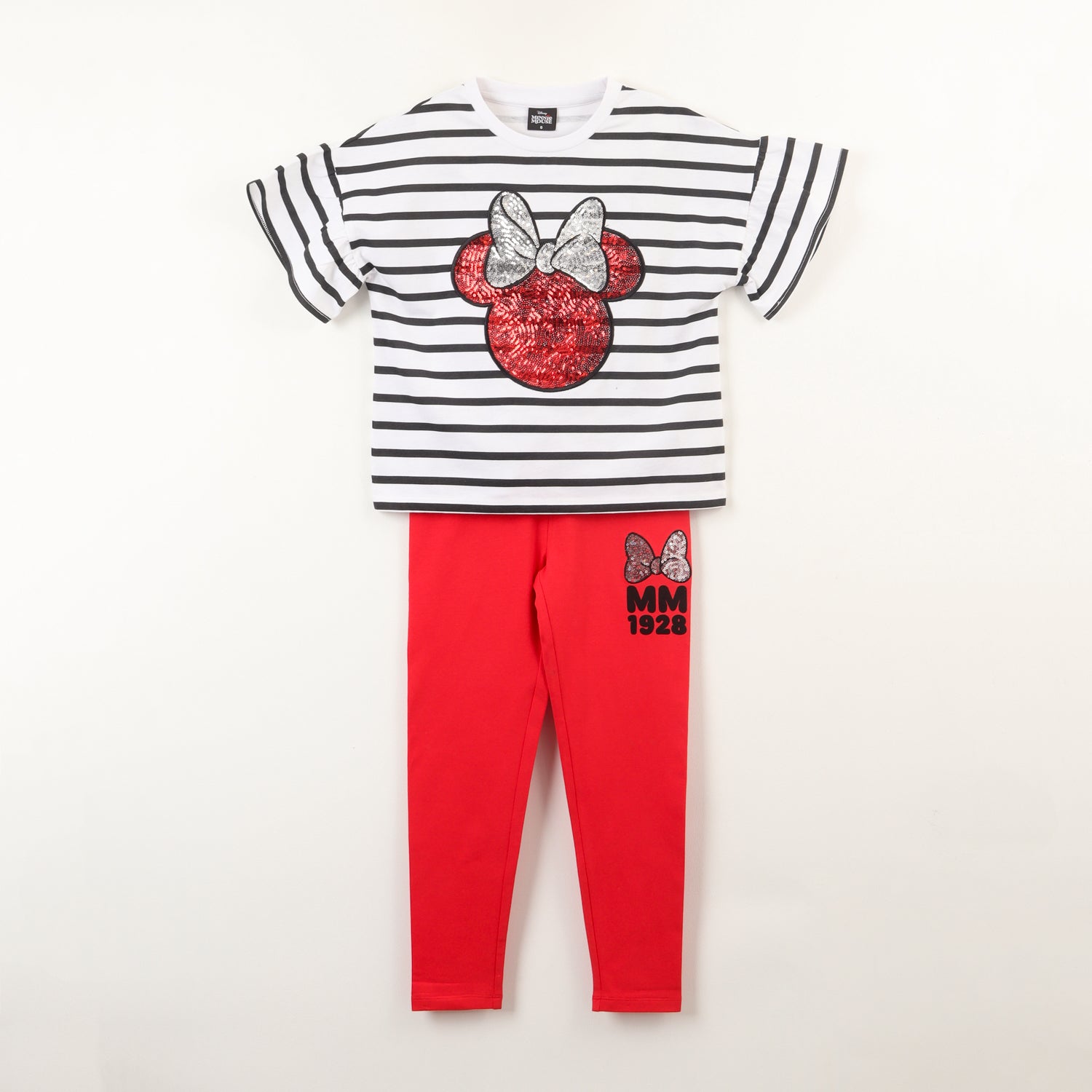 Conjunto Niña Minnie Lentejuelas Moñito Blanco Disney