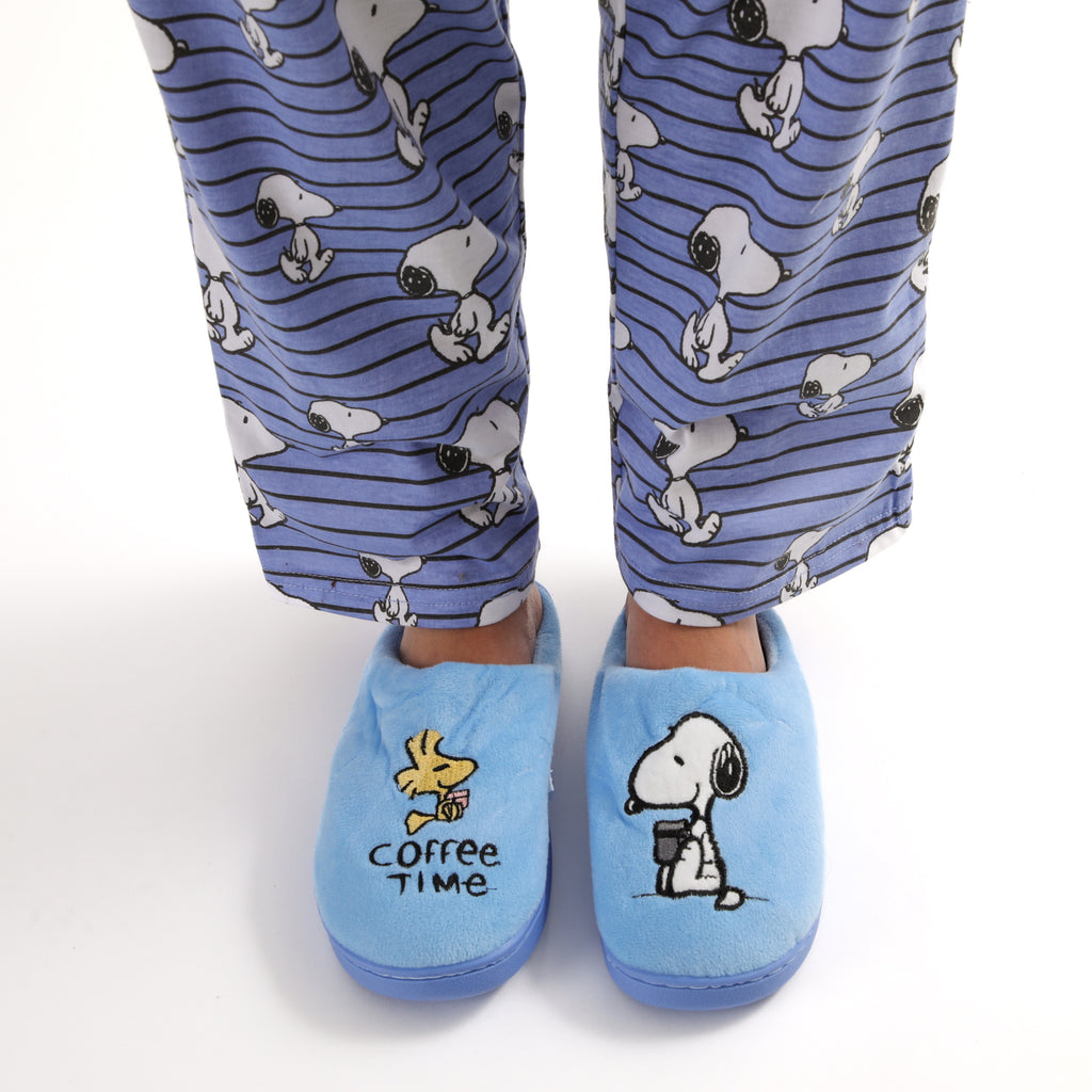 Pantufla Mujer Coffee Time Azul Snoopy