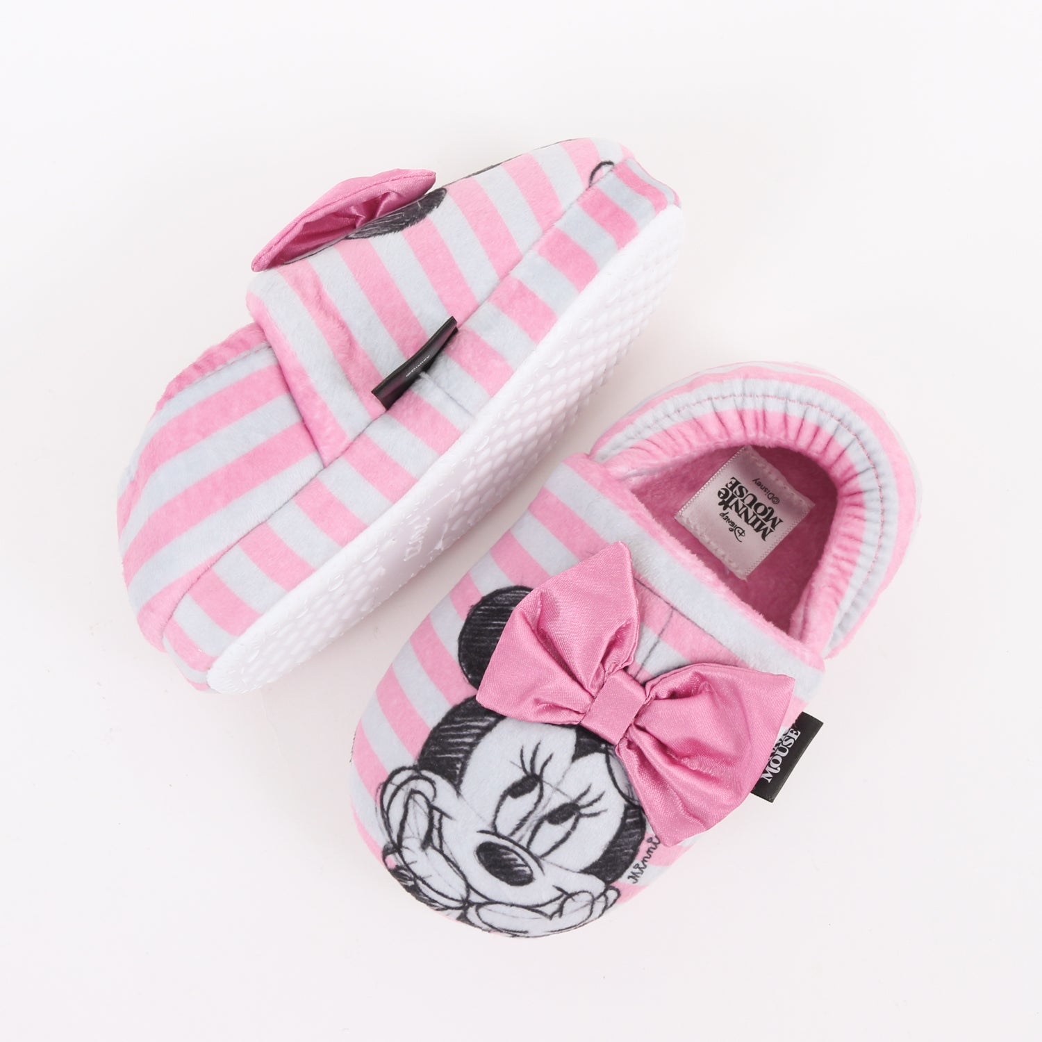 Pantufla Niña Rayas Minnie Mouse Moño Rosado Disney - Pantuflas Chile | The Brands Club cl