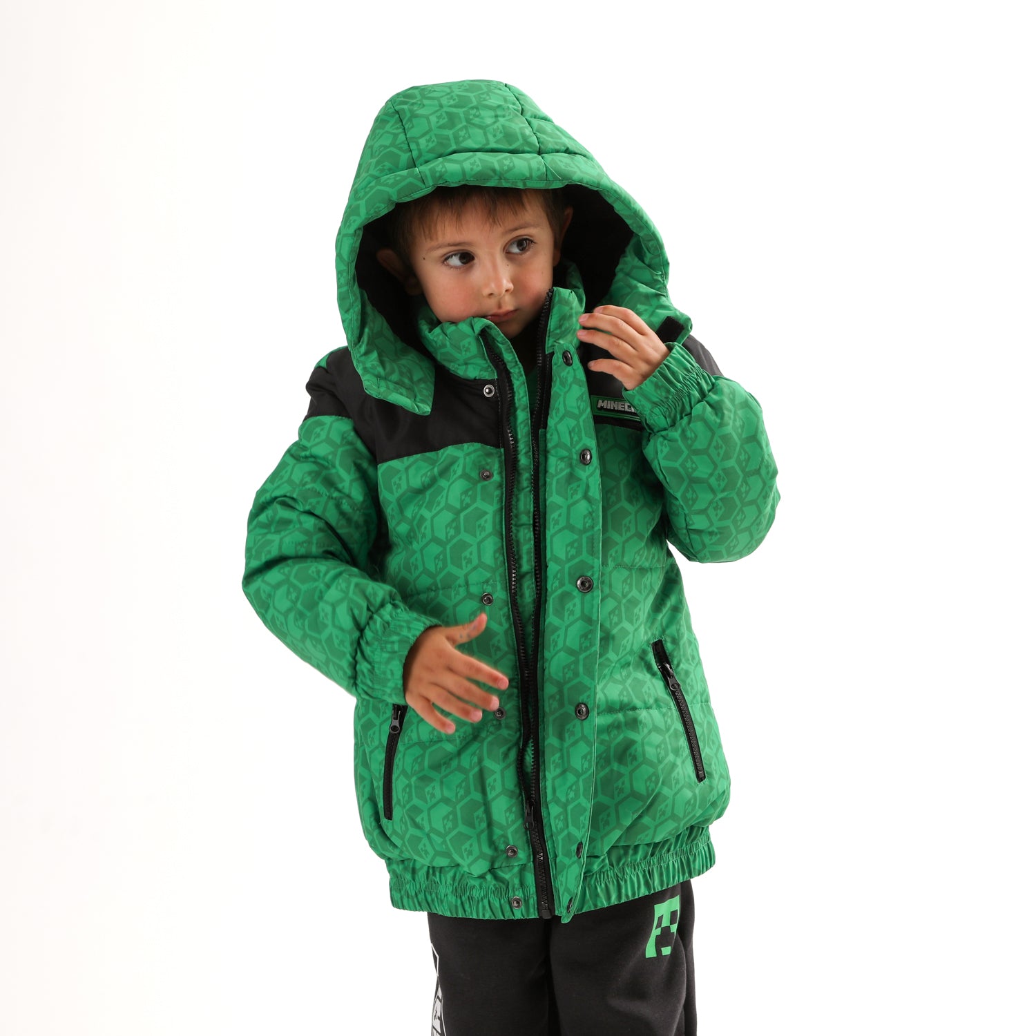 Parka Niño Pixels Verde Minecraft