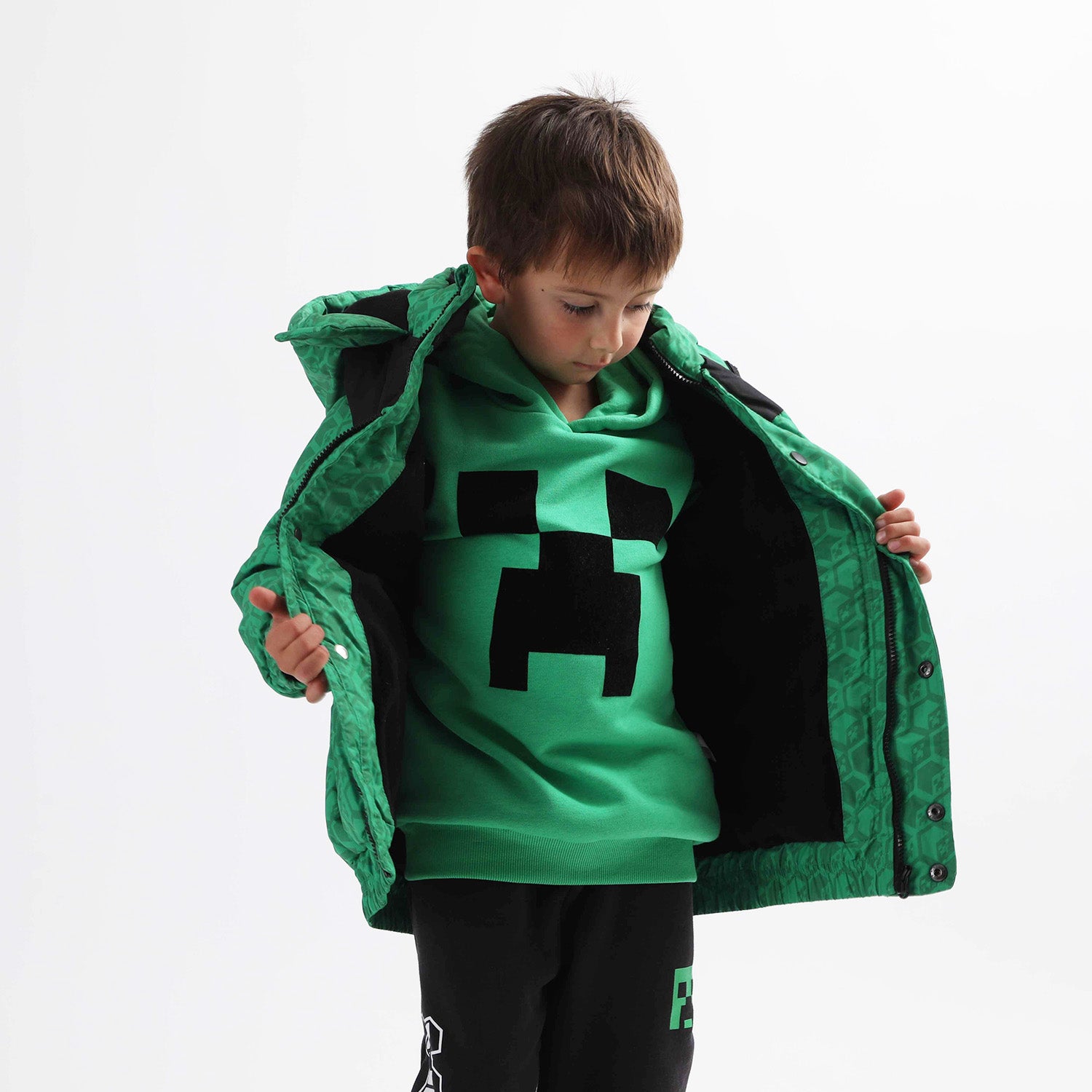 Parka Niño Pixels Verde Minecraft