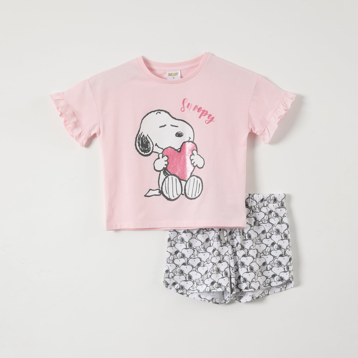 Pijama Corto Niña Corazon Rosado Snoopy