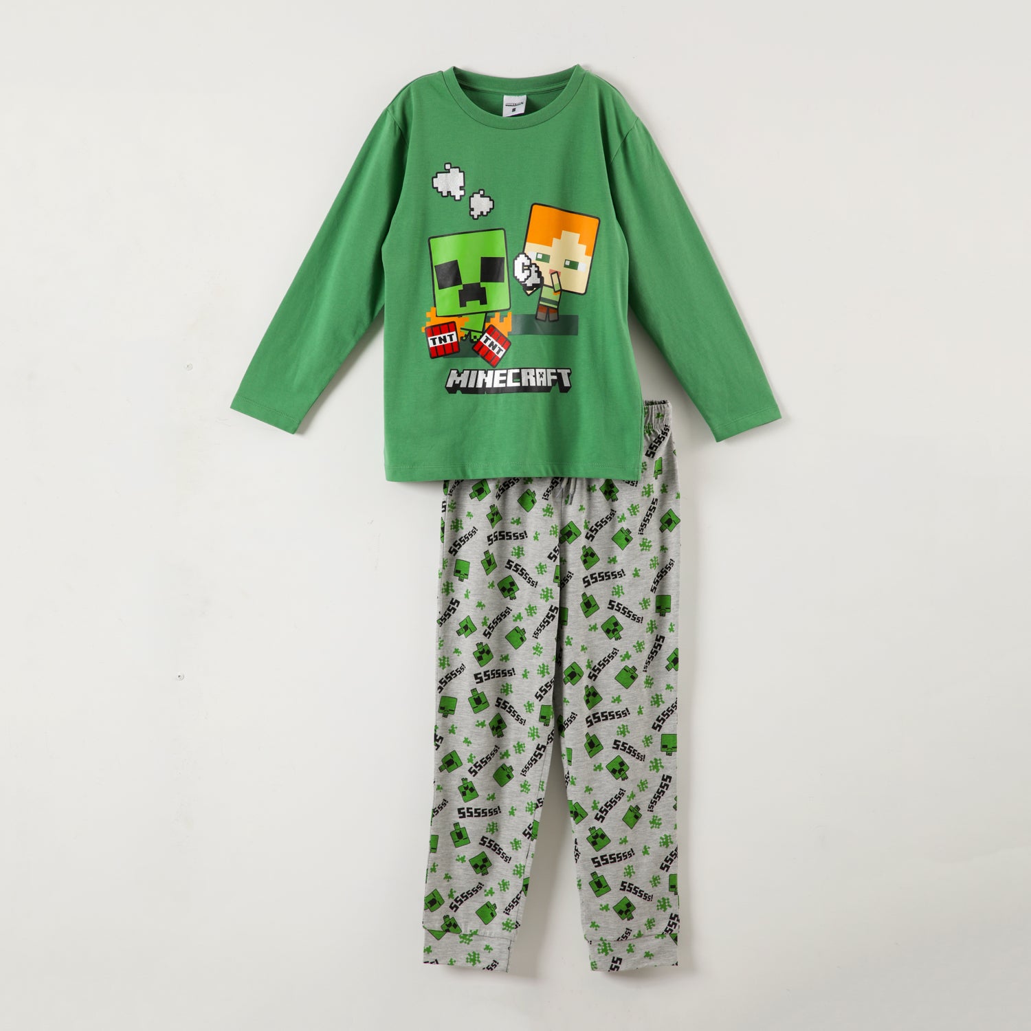 Conjunto Pijama Niño Tnt Creeper Verde Minecraft
