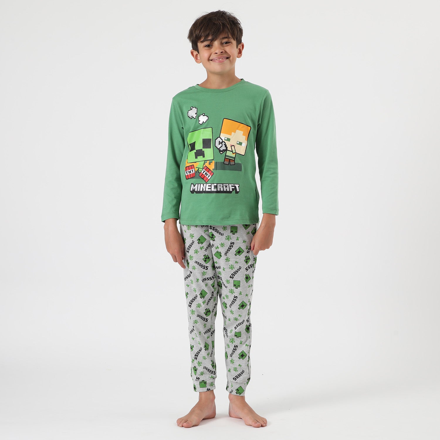 Conjunto Pijama Niño Tnt Creeper Verde Minecraft