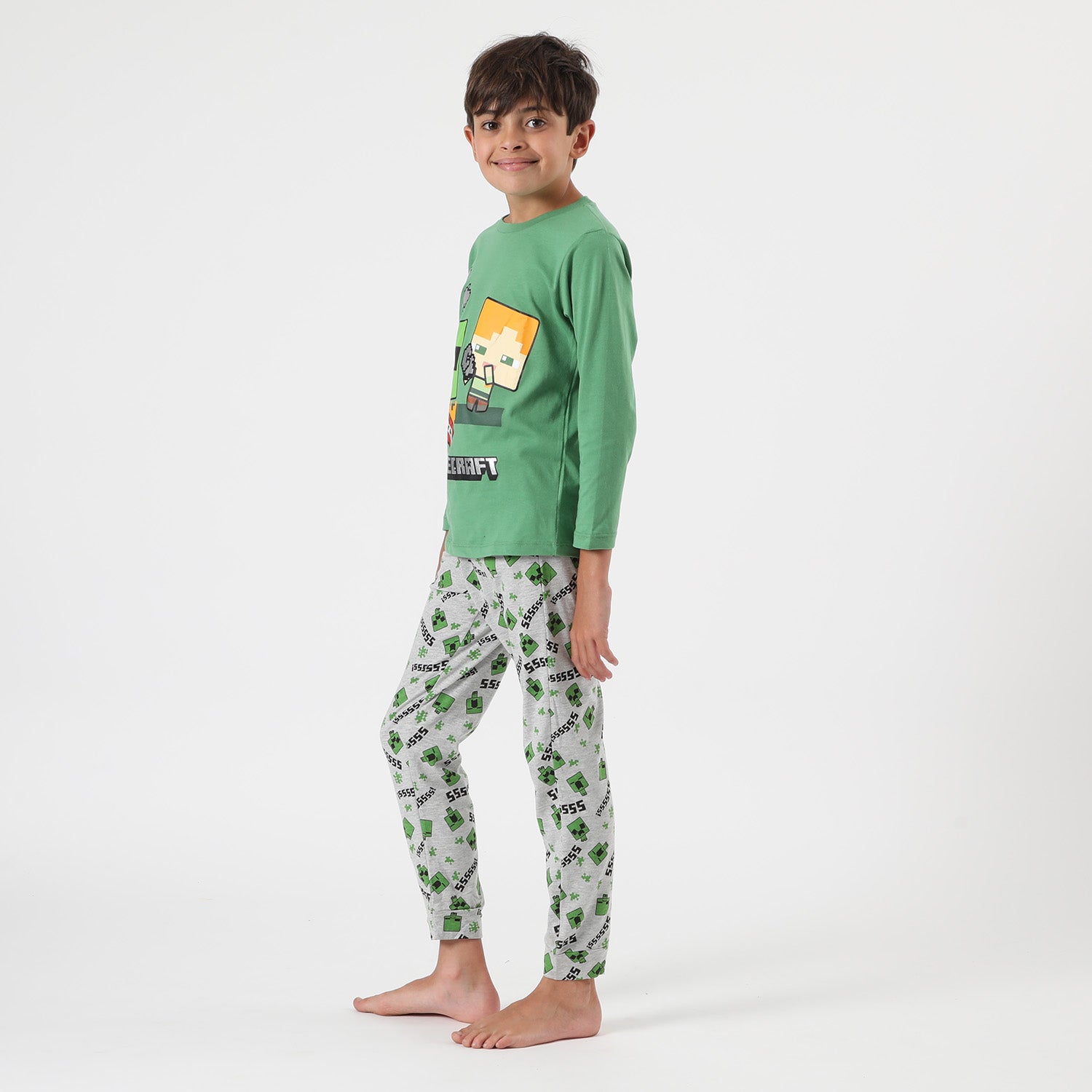 Conjunto Pijama Niño Tnt Creeper Verde Minecraft