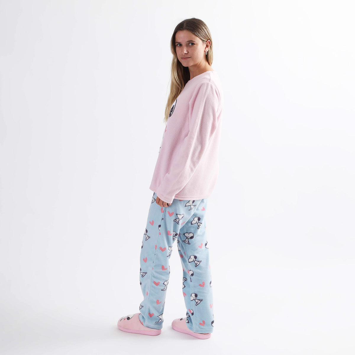Pijama Polar Mujer Corazones Rosado Snoopy