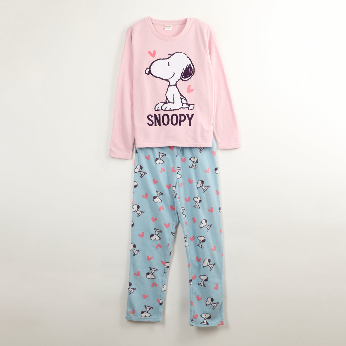 Pijama Polar Mujer Corazones Rosado Snoopy
