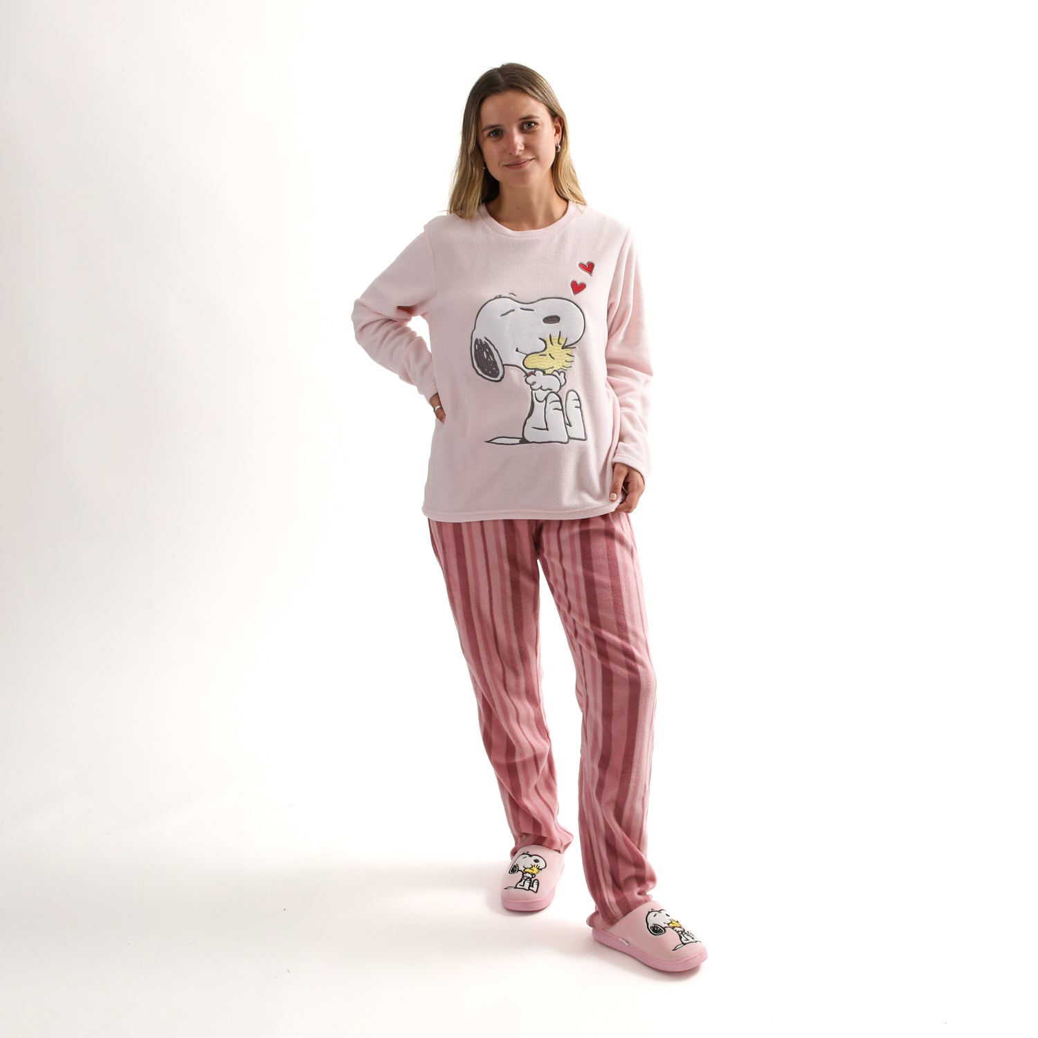 Pijama Polar Mujer Abrazo Rosado Snoopy