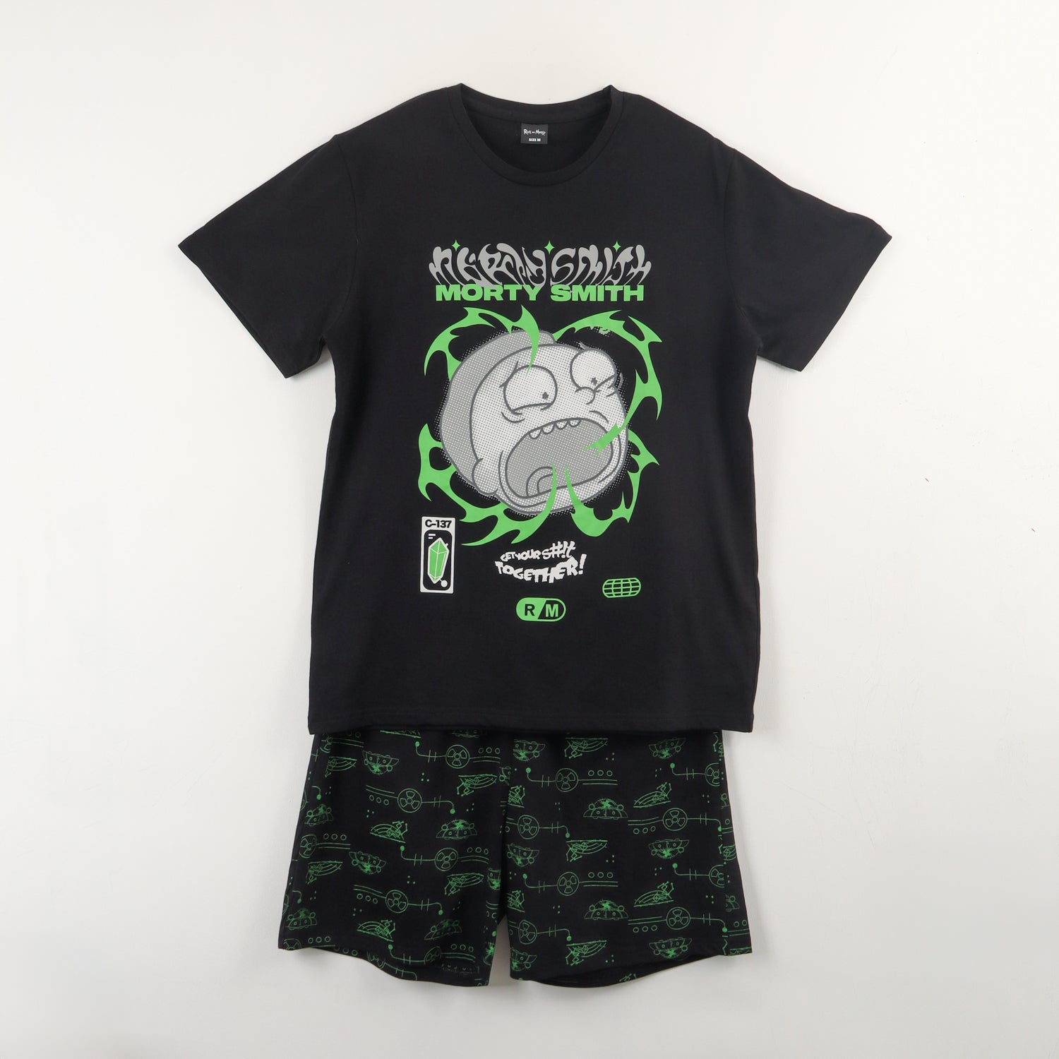 Pijama Manga Corta Hombre Negro Rick and Morty