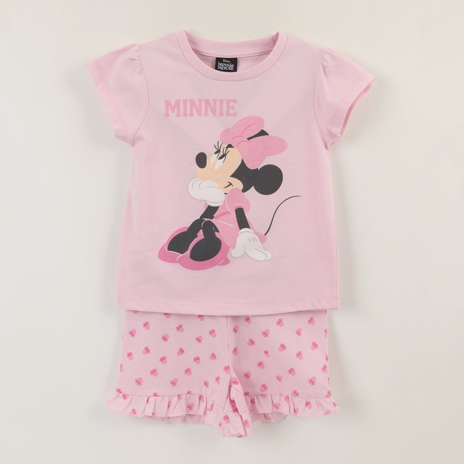 Pijama Manga Corta Niña Rosado Minnie Sentada Disney