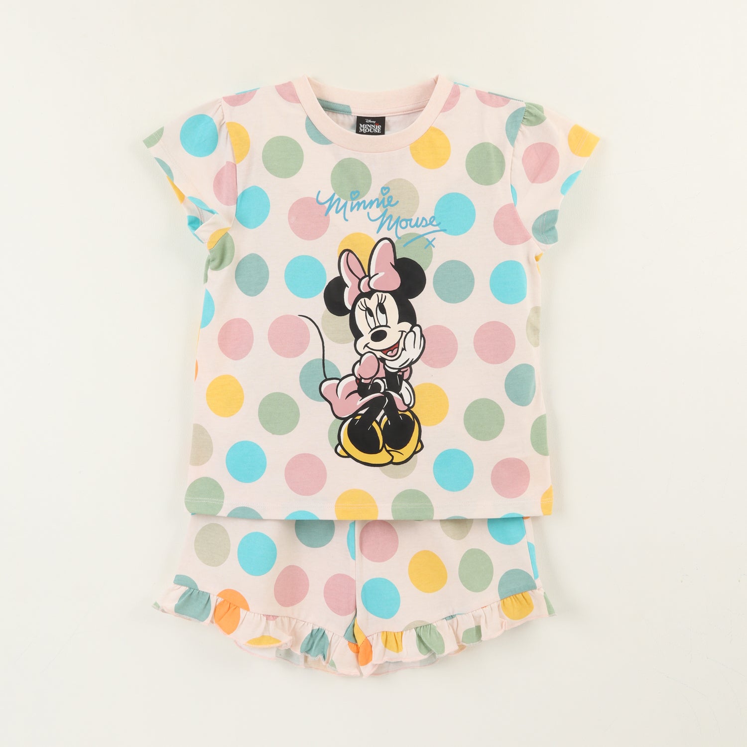 Pijama Manga Corta Niña Rosado Lunares Colores Minnie Disney