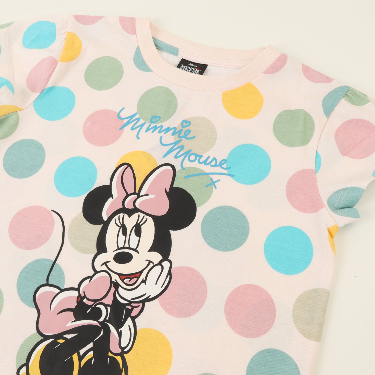 Pijama Manga Corta Niña Rosado Lunares Colores Minnie Disney