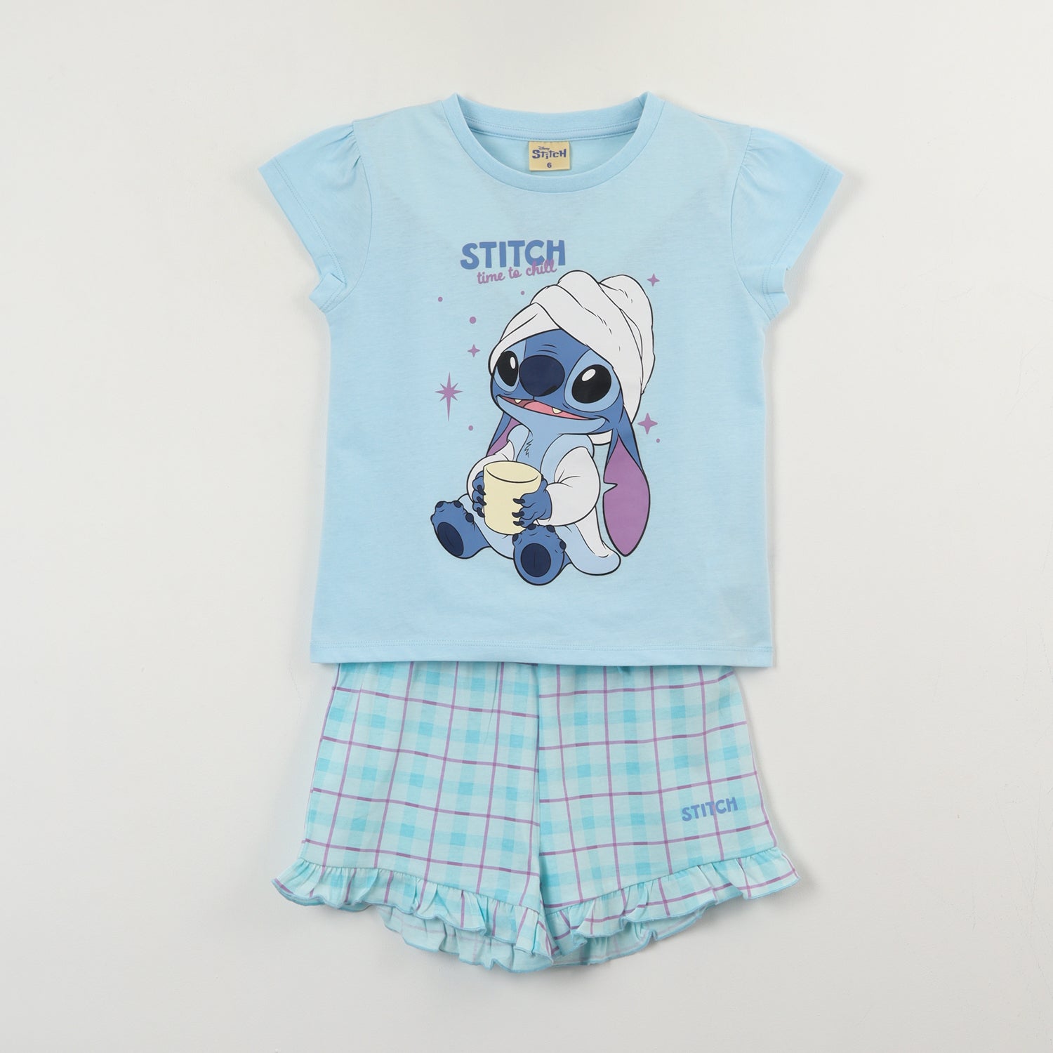 Pijama Manga Corta Niña Celeste Lilo & Stitch Disney