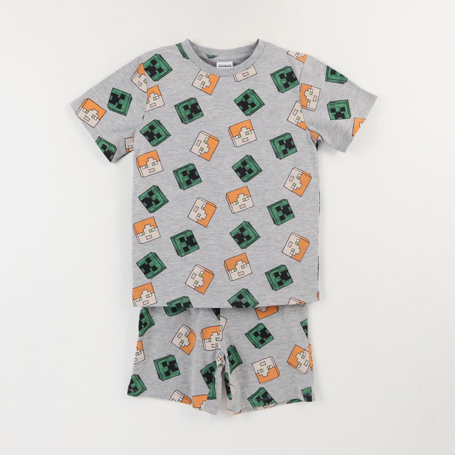 Pijama Corto Niño Gris Full Print Creeper Alex Minecraft