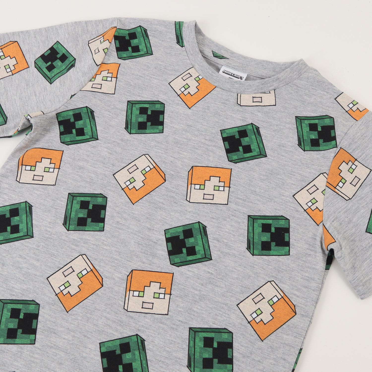 Pijama Corto Niño Gris Full Print Creeper Alex Minecraft