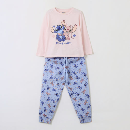 Pijama Manga Larga Niña Stitch & Angel Rosado Disney - Pijamas Chile | The Brands Club cl