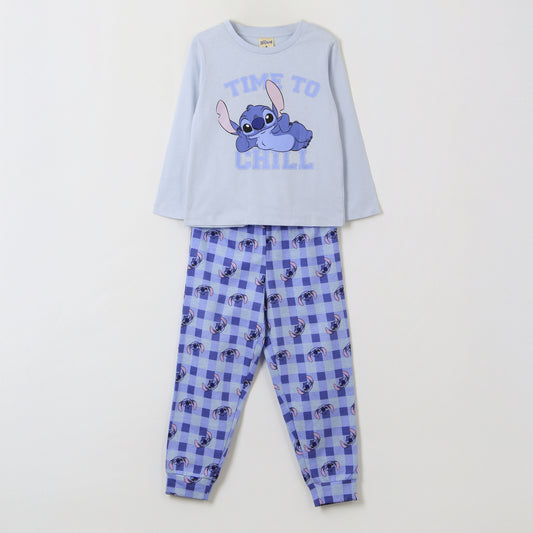 Pijama Manga Larga Niña Time To Chill Stitch Celeste Disney - Pijamas Chile | The Brands Club cl