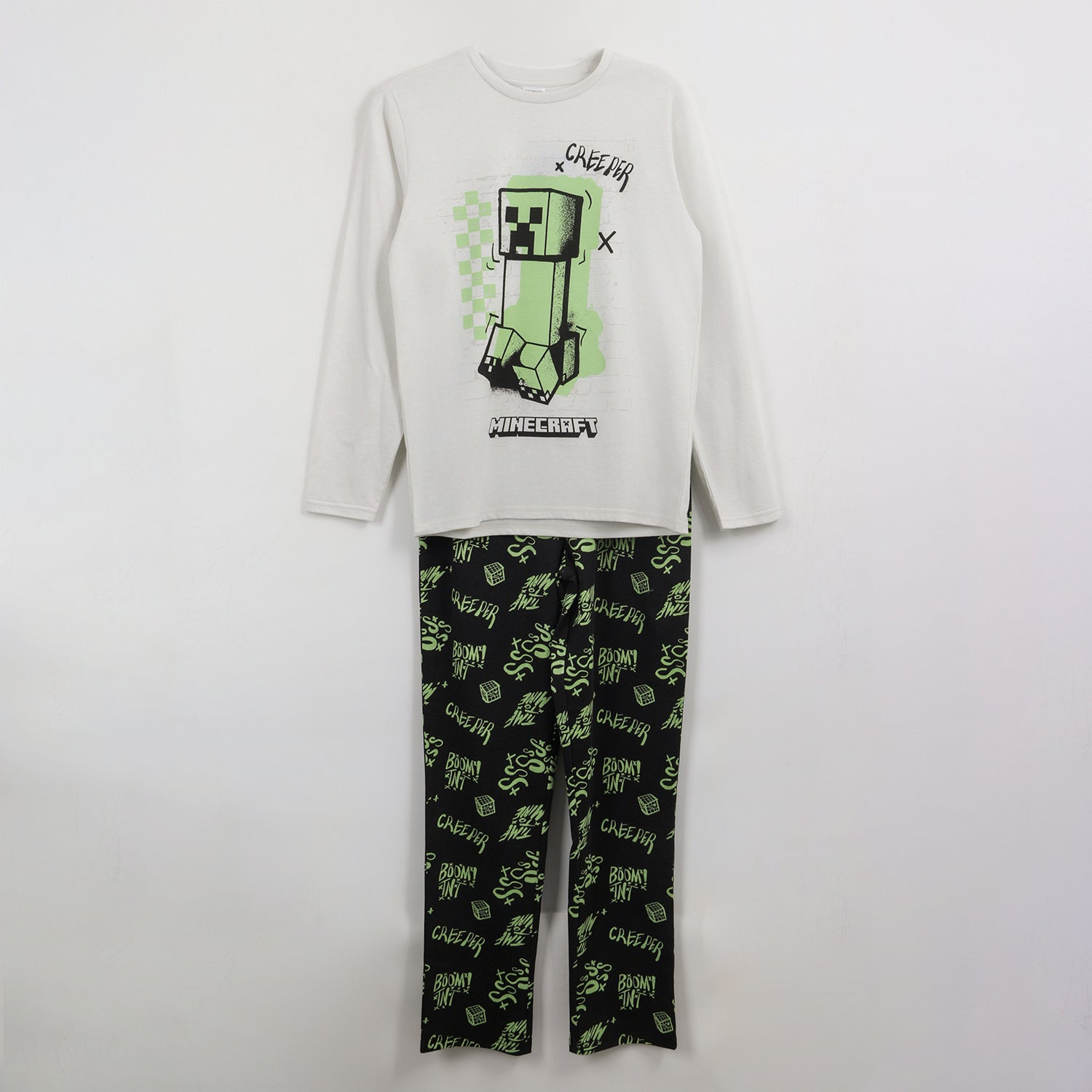 Pijama Manga Larga Niño Gris Creeper Minecraft - Pijamas Chile | The Brands Club cl
