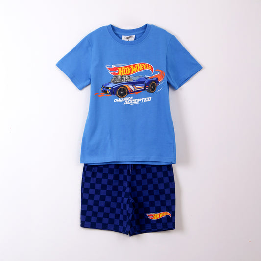Pijama Manga Corta Niño Hot Wheels Logo Celeste - Pijamas Chile | The Brands Club cl