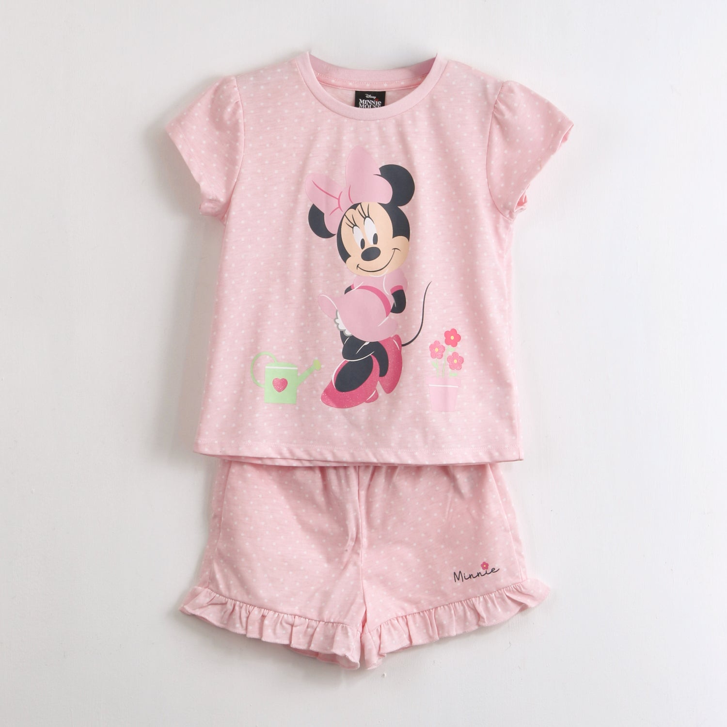 Pijama Manga Corta Niña Minnie Disney Lunares Rosado
