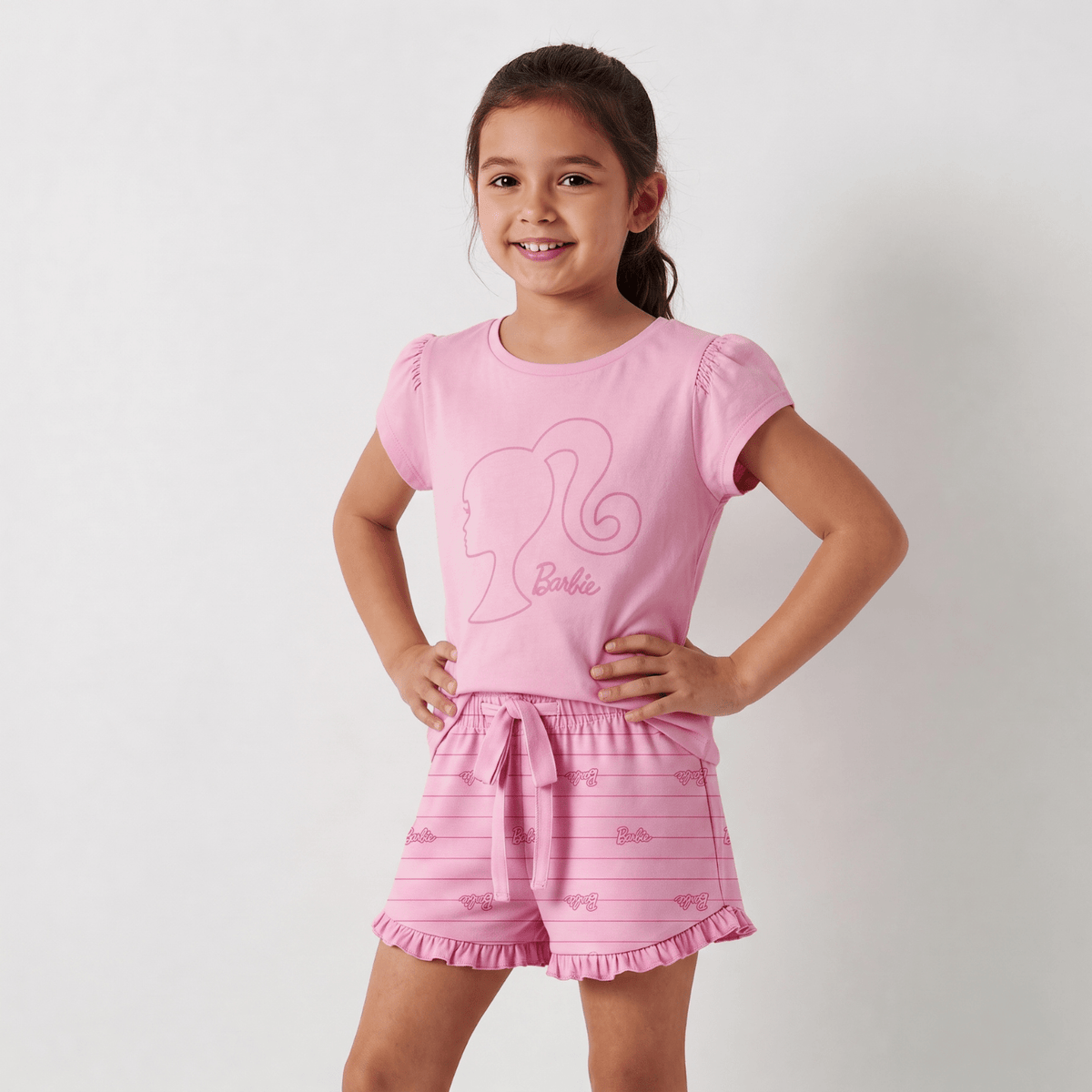 Pijama Manga Corta Niña Barbie Logo Rosado - Pijamas Chile | The Brands Club cl