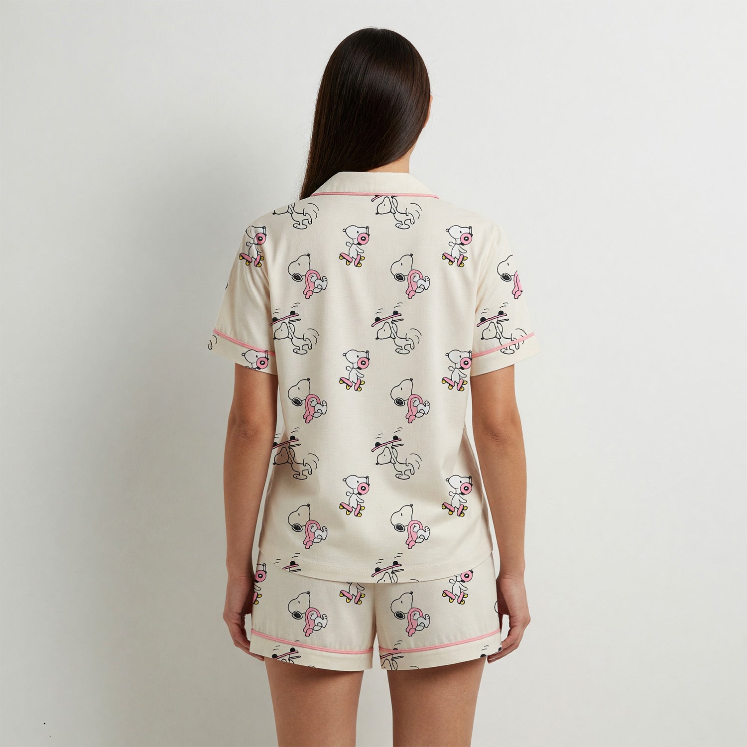Pijama Manga Corta Mujer Snoopy Full Print Blanco