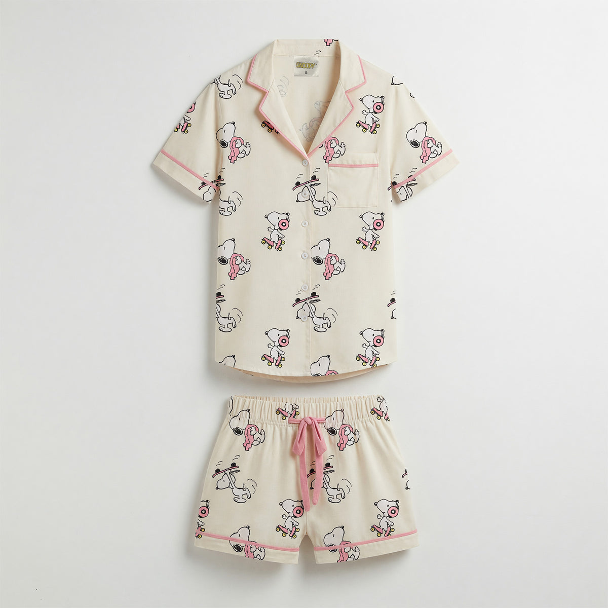 Pijama Manga Corta Mujer Snoopy Full Print Blanco