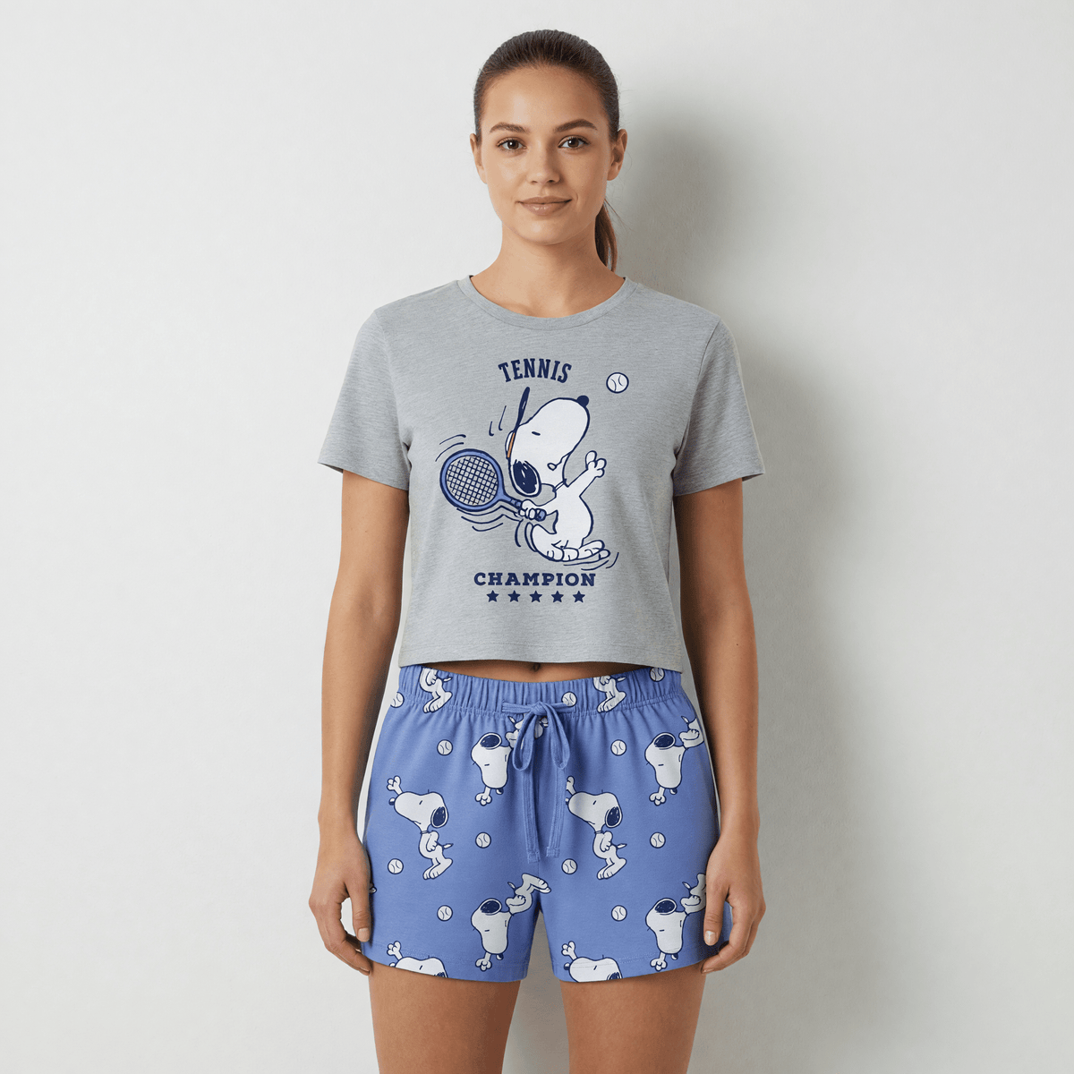 Pijama Manga Corta Mujer Snoopy Tennis Gris - Pijamas Chile | The Brands Club cl
