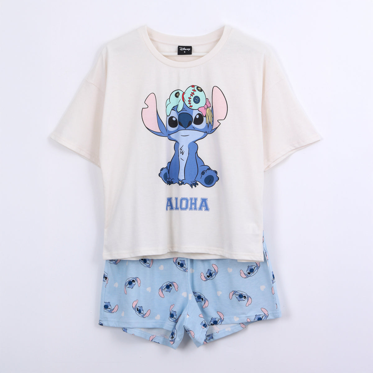 Pijama Manga Corta Mujer Lilo & Stitch Disney Aloha Blanco - Pijamas Chile | The Brands Club cl