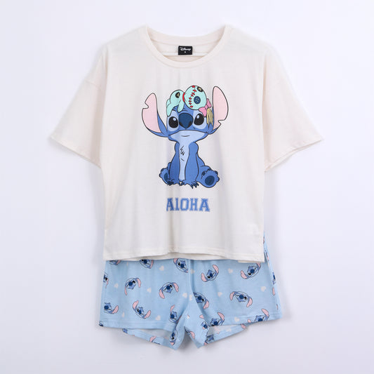 Pijama Manga Corta Mujer Lilo & Stitch Disney Aloha Blanco - Pijamas Chile | The Brands Club cl