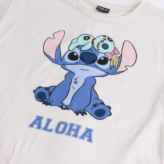 Pijama Manga Corta Mujer Lilo & Stitch Disney Aloha Blanco - Pijamas Chile | The Brands Club cl