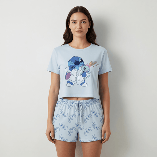 Pijama Corto Mujer Lilo & Stitch Disney Peluche Celeste - Pijamas Chile | The Brands Club cl