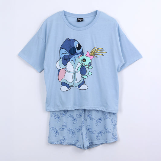 Pijama Corto Mujer Lilo & Stitch Disney Peluche Celeste - Pijamas Chile | The Brands Club cl
