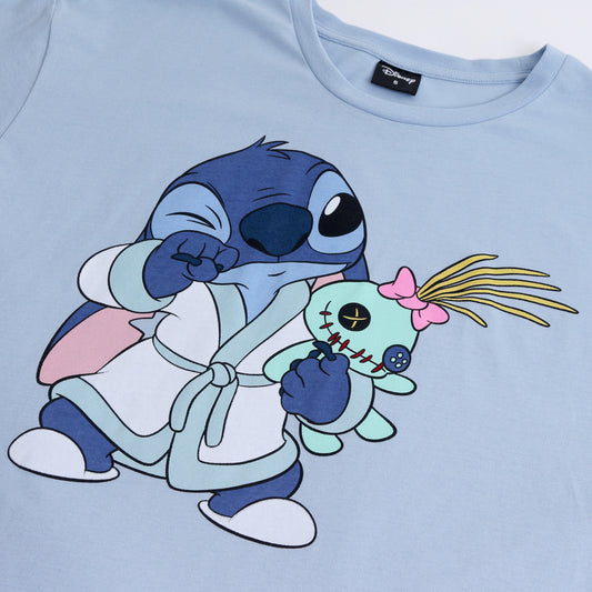 Pijama Corto Mujer Lilo & Stitch Disney Peluche Celeste - Pijamas Chile | The Brands Club cl