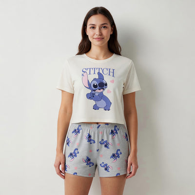 Pijama Corto Mujer Lilo & Stitch Disney Corazones Blanco