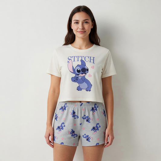 Pijama Corto Mujer Lilo & Stitch Disney Corazones Blanco - Pijamas Chile | The Brands Club cl