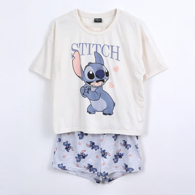 Pijama Corto Mujer Lilo & Stitch Disney Corazones Blanco