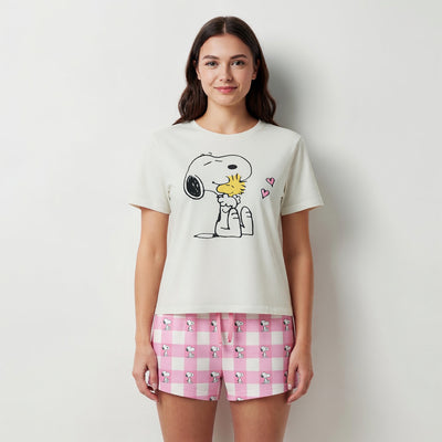 Pijama Corto Mujer Snoopy Amigos Blanco