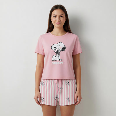 Pijama Corto Mujer Snoopy Flores Rosado