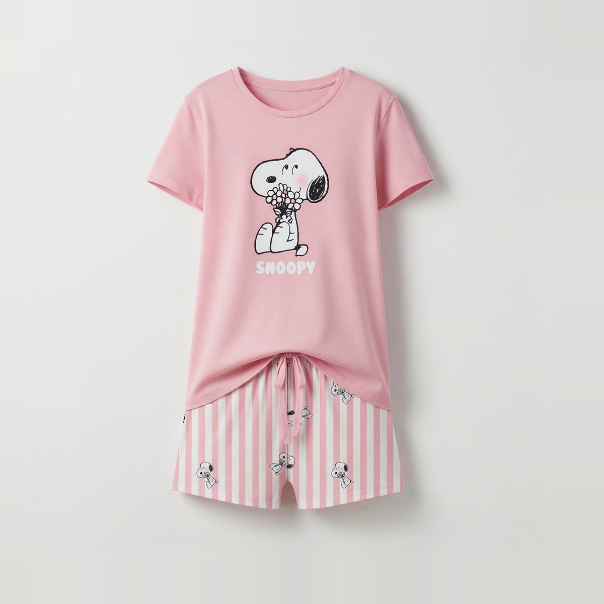 Pijama Corto Mujer Snoopy Flores Rosado - Pijamas Chile | The Brands Club cl