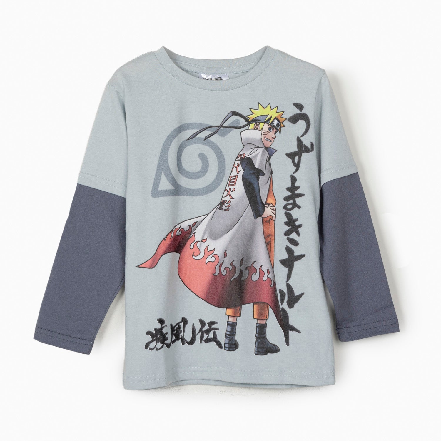 Polera Manga Larga Niño Doble Manga Capa Gris Naruto