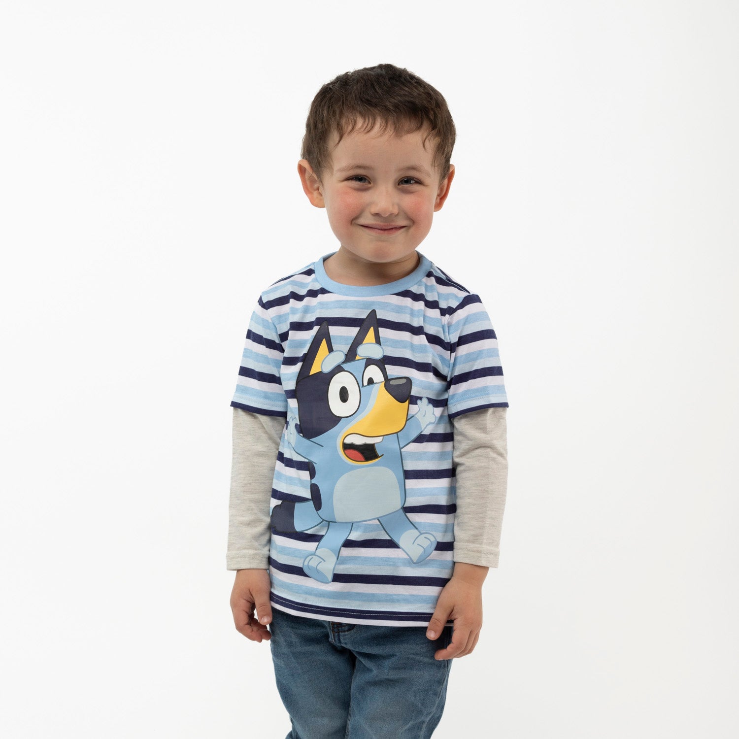Polera Manga Larga Niño Rayas Celeste Bluey