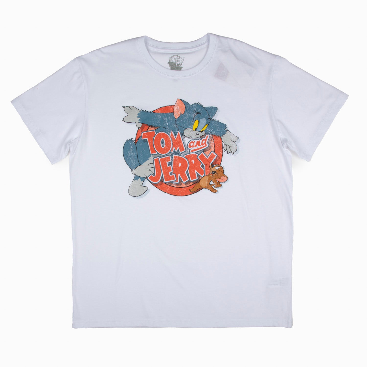 Polera Manga Corta Hombre Tom Blanco Tom y Jerry