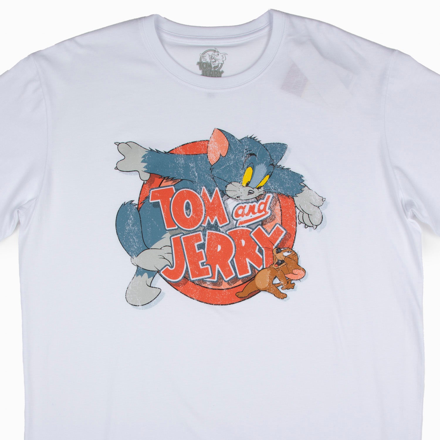 Polera Manga Corta Hombre Tom Blanco Tom y Jerry