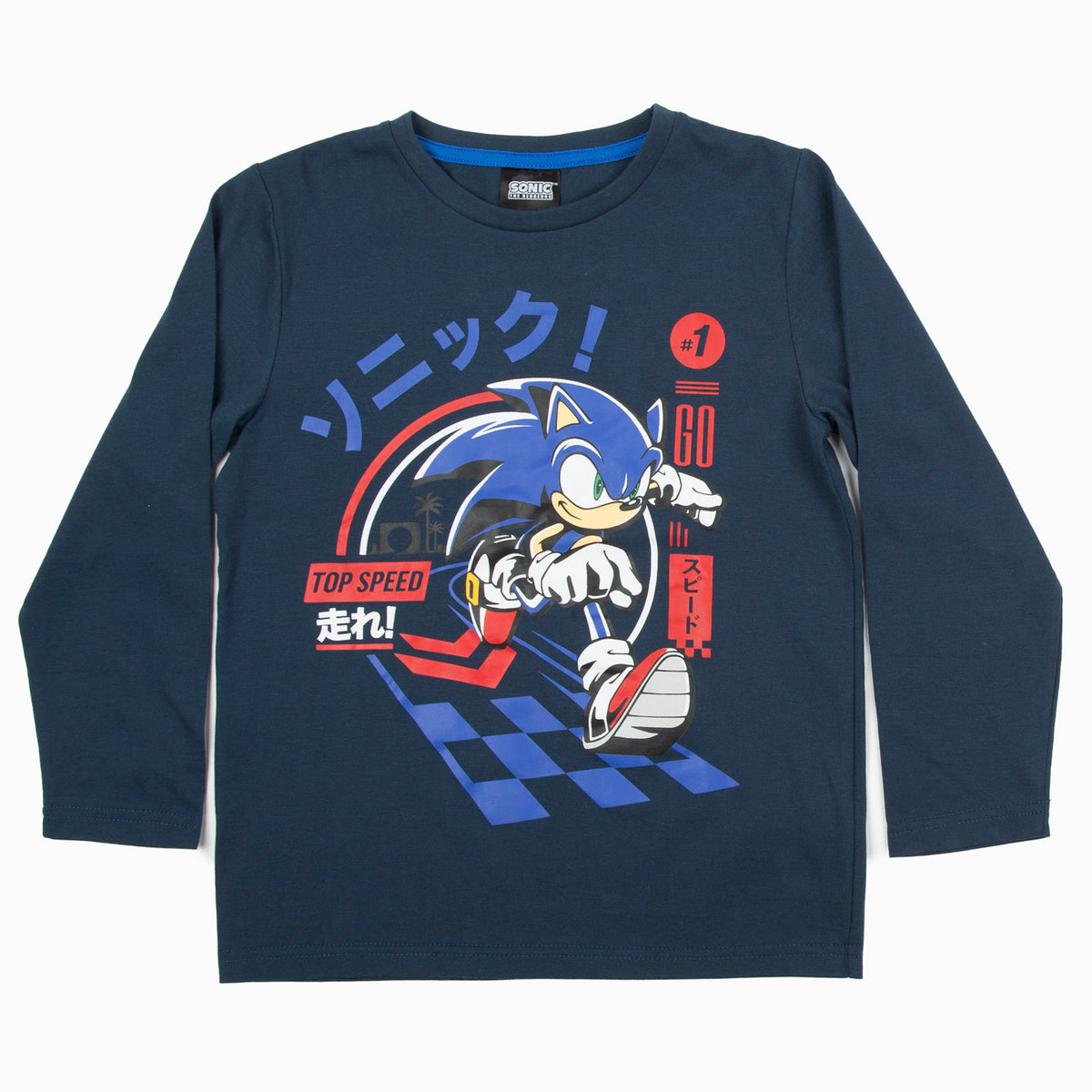 Polera Manga Larga Niño Corrriendo Azul Sonic