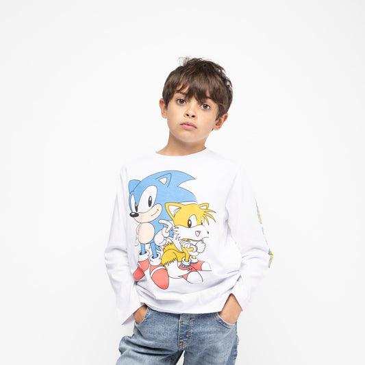 Polera Manga Larga Niño Sonic y Tails Blanco Sonic - Poleras Chile | The Brands Club cl