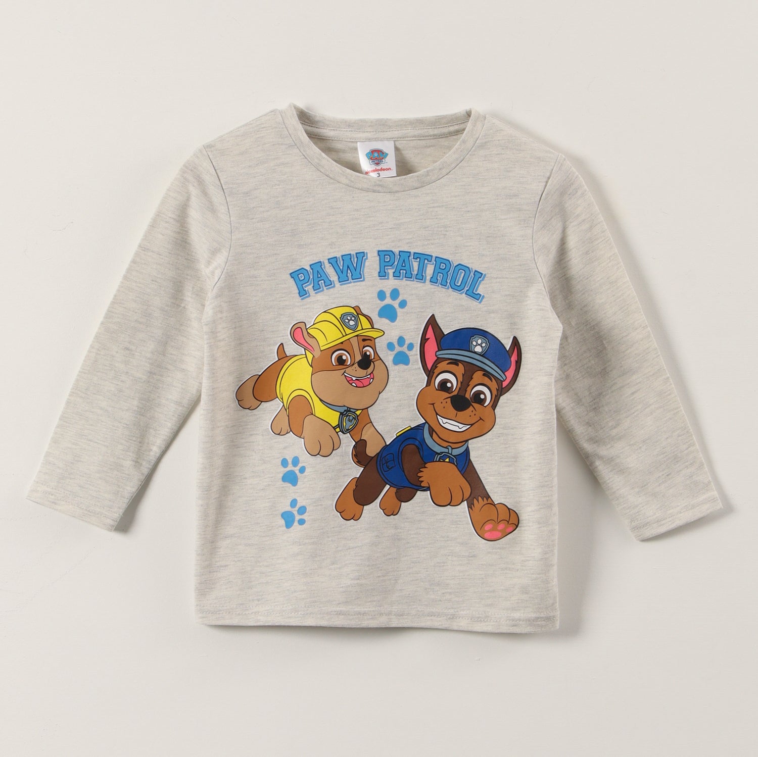 Polera Manga Larga Niño Rubble Y Chase Paws Gris Paw Patrol