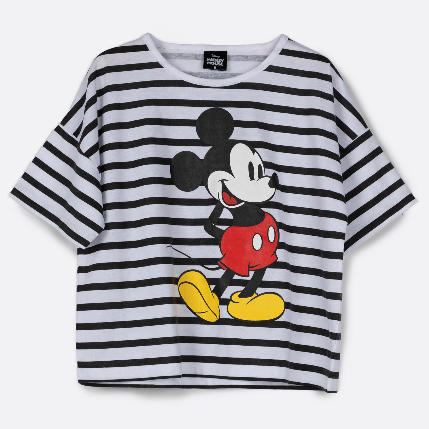 Polera Manga Corta Niña Rayas Mickey Blanco Disney